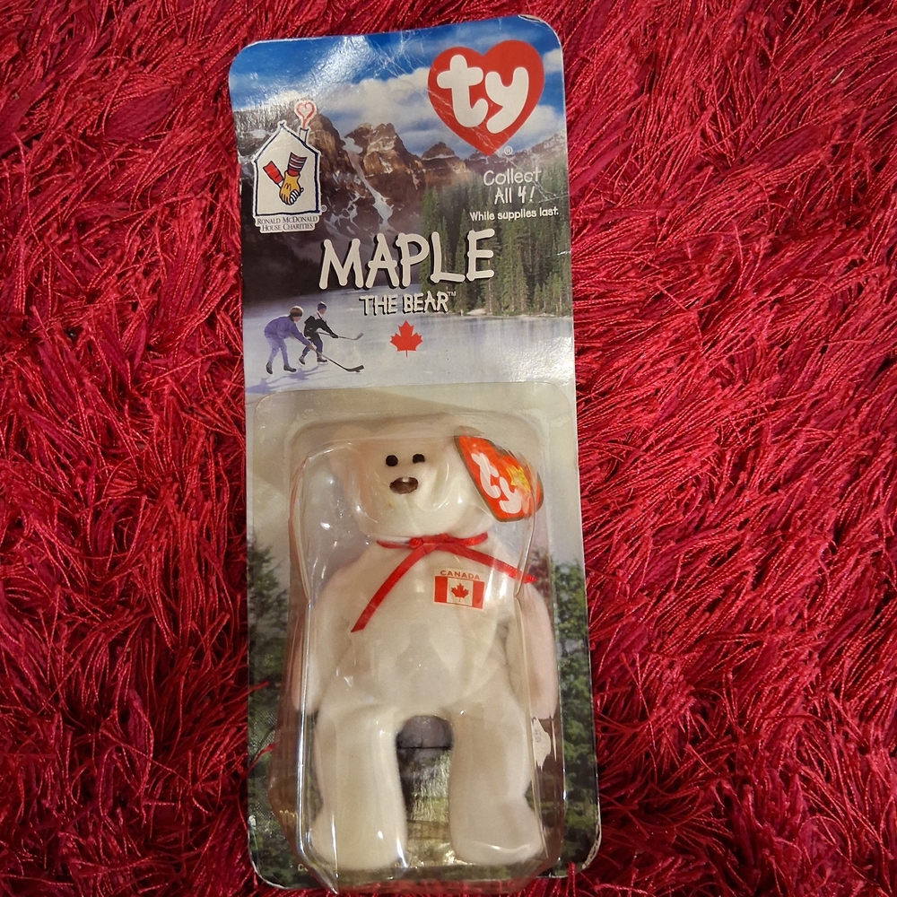 Ty Maple the Bear Plush Figure - White with Red Accents